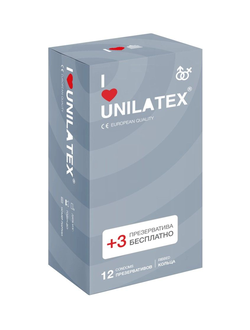 Презервативы с рёбрами Unilatex Ribbed - 12 шт. + 3 шт. в подарок