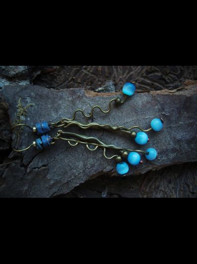 Бохо-серьги с кошачьим глазом "Небесные ручейки"