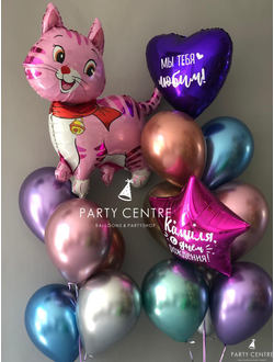 Набор шаров «Камиля» с розовой кошкой с бантом