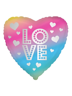 Фольгированный шар с гелием сердце "LOVE" радужное 45см