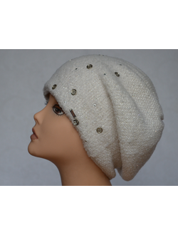 Зимний белый вязаный женский берет Vizio 6418 фото