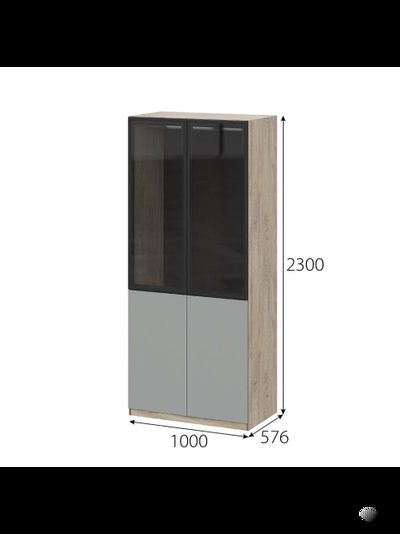 Этна шкаф Ш 57*100 Дуб эндгрей/Софт грей со стеклом