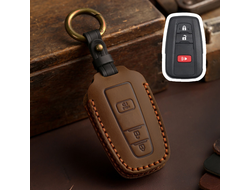 Чехол для ключа Toyota из натуральной кожи тёмного коричневого цвета с коричневым швом