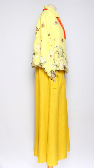 ЮБКА ЛЁН "ПУГОВИЦЫ НА КАРМАНАХ" электрик, зеленая, желтая  до р.54