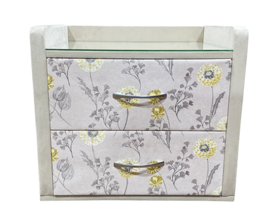 Прикроватная тумба MyCloud Равенна, со стеклом, из мебельной ткани, два ящика