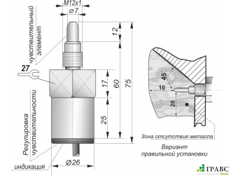 Бесконтактный емкостный датчик ЕУ01-NO-NPN-М12x1 (12X18H10T)