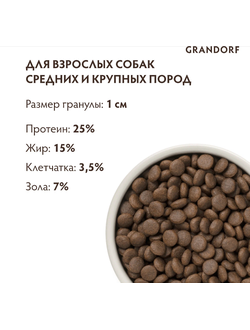 Grandorf (Грандорф): сухой корм для собак всех пород 4 вида мяса с пробиотиками, 3 кг