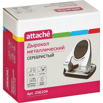 Дырокол ATTACHE 6730 до 30л, металлический, с линейкой (серебристый)