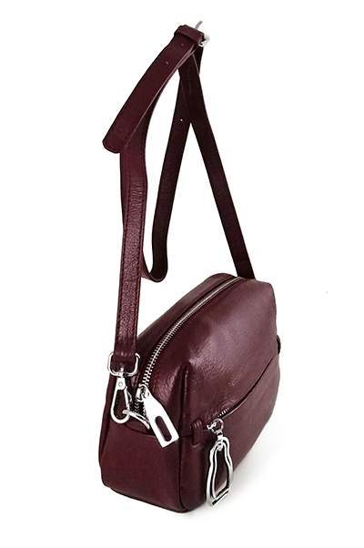 (АРТИКУЛ: 8395) СУМКА ЖЕНСКАЯ, МАЛЕНЬКАЯ, НАТУРАЛЬНАЯ КОЖА, БОРДОВАЯ "СПЕЛАЯ ВИШНЯ", С НАРУЖНЫМИ КАРМАНАМИ, С ПЛЕЧЕВЫМ РЕМНЕМ