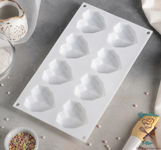 Форма для муссовых десертов и выпечки Доляна «Сердце. Геометрия», 29×17×2 см, 8 ячеек, цвет белый