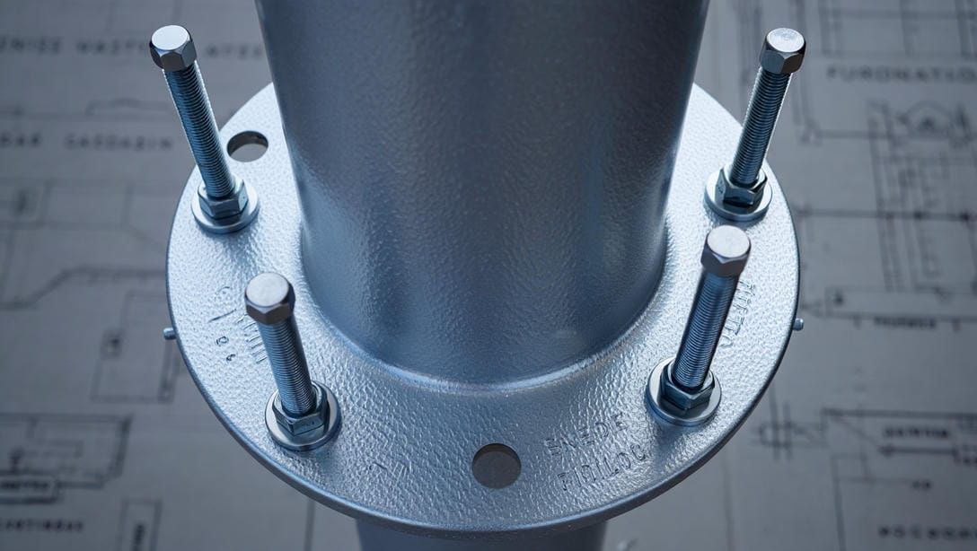 База и фланец опоры освещения &mdash; крупный план фланцевого соединения НФГ/ОГС