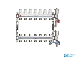 Коллекторный блок нерж в сборе с вентилями без кранов  7 выходов