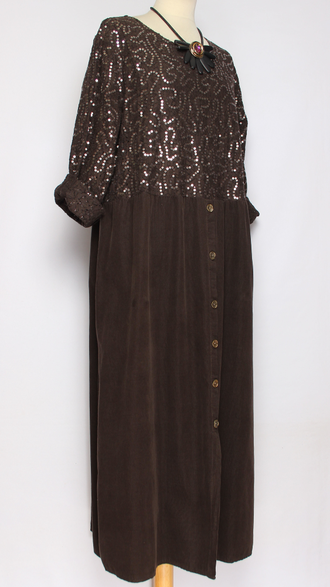 Платье Бохо вельветовое "Кружево пайетки" шоколад до р.54