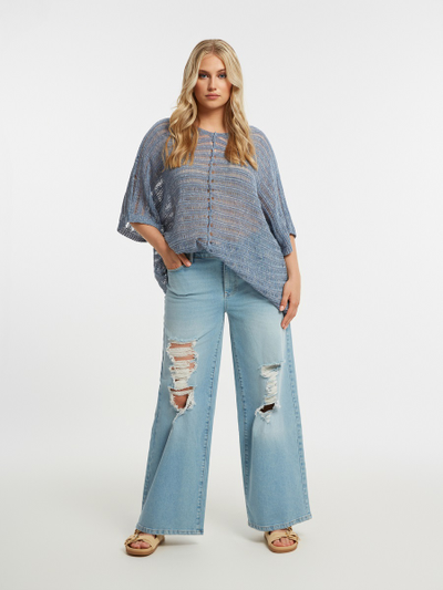 Джинсы straight голубые с эффектом рваных