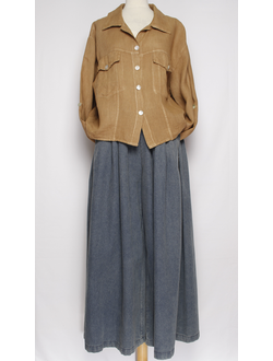 Блуза-жакет лён "КЛАПАНЫ КАРМАНЫ" мокко р.48-54