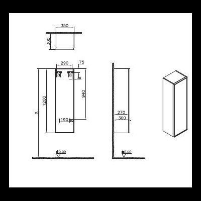 Пенал Vitra Metropole Edge, 35 см, правосторонний, цвет ореховое дерево, 67252