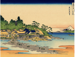 Картина обогреватель, репродукция японской живописи Остров Эносима в провинции Сосю