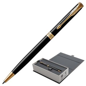 Ручка подарочная шариковая PARKER "Sonnet Core Lacquer Black GT Slim", тонкий черный корпус, позолоченные детали, черная, 1931498