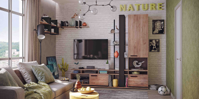 Композиция гостиной NATURE (НАТУРА) Дуб табачный Craft-Черный
