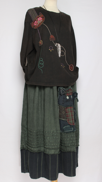 Джемпер ХЛОПОК "Кот винтаж" черный, зеленый до р.52