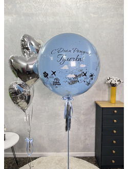 Стеклянный шар голубой с сердечками