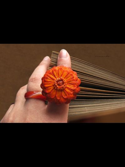 Необычное кольцо-цветок &quot;Мандариновая Календула&quot;. Кольцо-календула