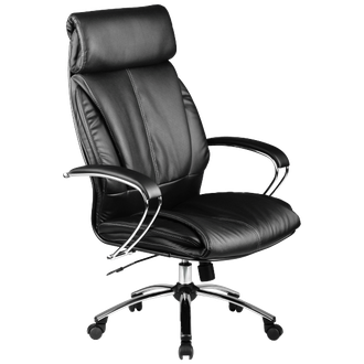Кресло для руководителя из натуральной кожи LUX13 Черный + Хромированное пятилучие