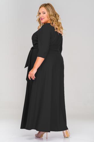 Платье Макси с поясом (креп) Латэ 1518401 -черный (52-68).
