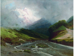 Картина обогреватель, репродукция Арсения Мещерского Альпийская река