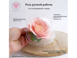 Роза ручной работы из полимерной глины под пластиковым колпаком.