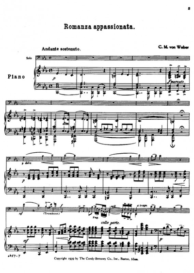 Weber:  Romanza appassionata for trombone with piano