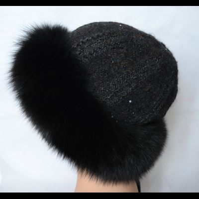 Черная шапка с мехом Vizio Италия 5543