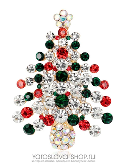 АЛ-316.Брошь в форме цветной елки со стразами.