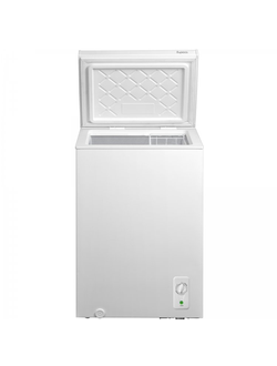 Морозильный ларь с глухой крышкой, объемом 99 литров, с терморегулятором и одной корзиной.