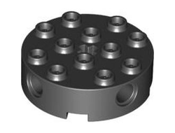 Brick, Round 4 x 4 with 4 Side Pin Holes and Center Axle Hole, Black (6222 4203866 4290056 622226 6533083)
