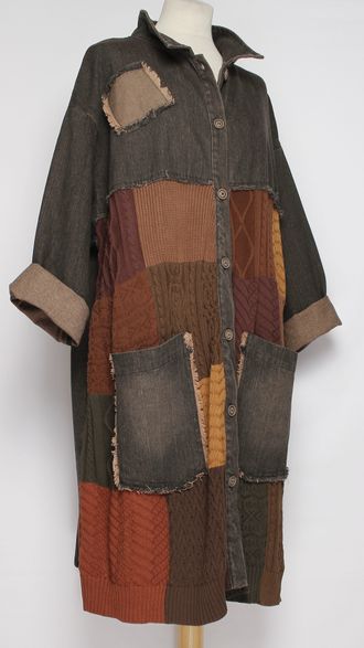 ПЛАТЬЕ-ЖАКЕТ БОХО джинсовое "Комбинированное" черное  до р.58