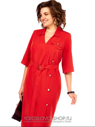 Женское деловое платье в красном цвете