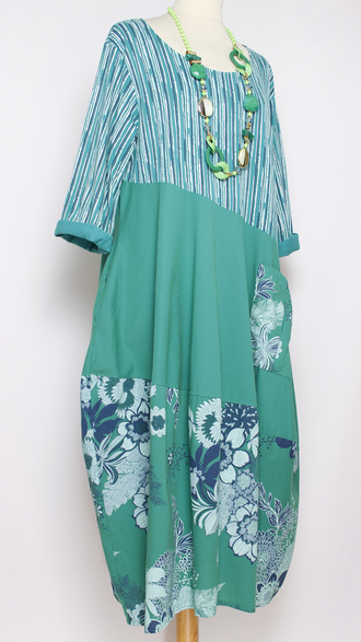 ПЛАТЬЕ БОХО "ПОЛОСАТЫЙ ВЕРХ"морская волна