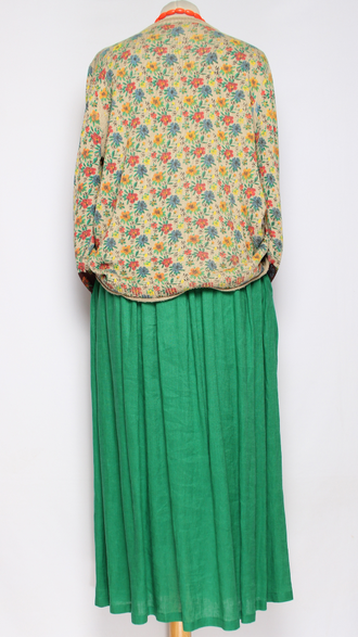 ЮБКА "ЛЁН ШИРОКАЯ" зелёная, джинс р.46-54