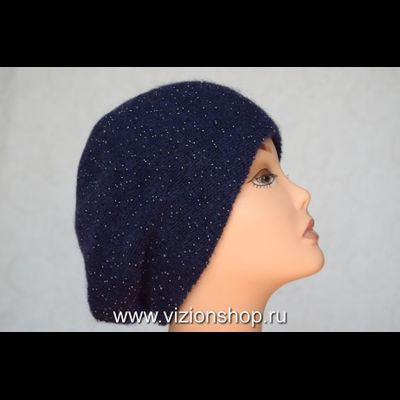 Итальянский берет с бисером вязаный женский Vizio Италия 6459 синий