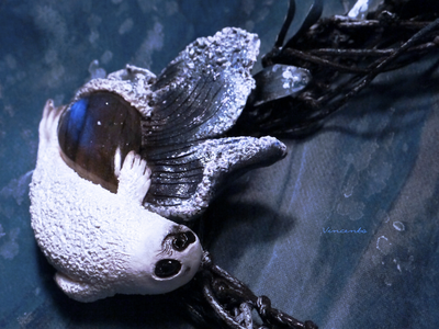 "Песнь моря. Перерождение белька" - колье в северном стиле с натуральным лабрадором и шёлком