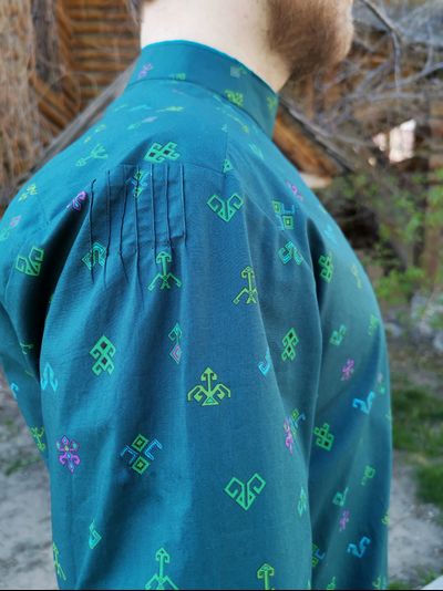 Современная косоворотка "Богатырская" пестрядь