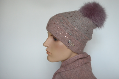 Шапка с помпоном и шарф Vizio Италия 5117 розовый комплект