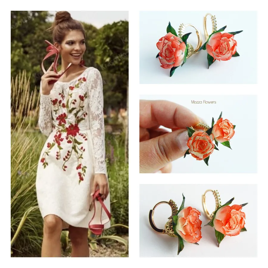 Позолоченные серьги с пионами.