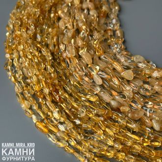 Цитрин облагороженный оливы галтовка 6-11/8-14 мм, цена за нить 19 см