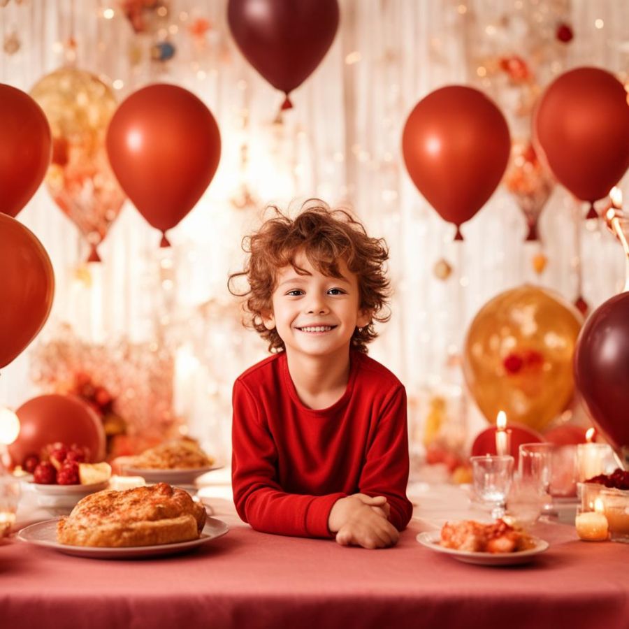 Счастливый ребёнок празднует день рождения с воздушными шарами