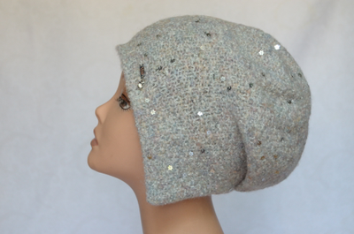 Шапка капор вязаная женская с пайетками Vizio 6444 Италия белая