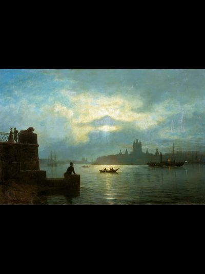 Картина обогреватель, репродукция Льва Лагорио Лунная ночь на Неве