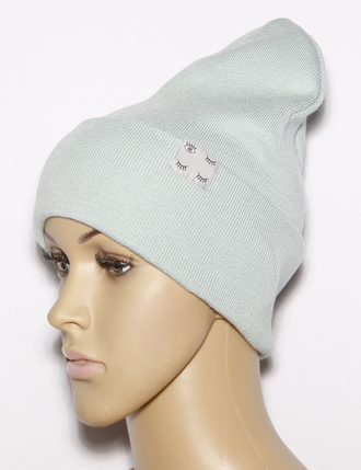 Шапка женская "Мелкая резинка с манжетой" 1049  красная, тиффани, зелёная