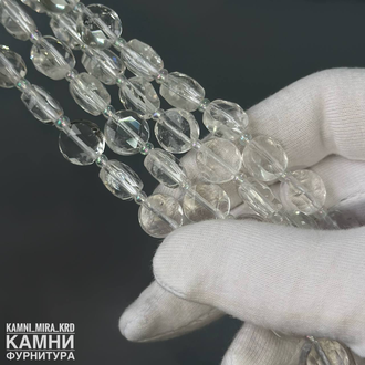 Горный хрусталь монетки с огранкой призма-звезда 10,4-10,8х5,8-6 мм сборка через бисер, цена за нить 18 см